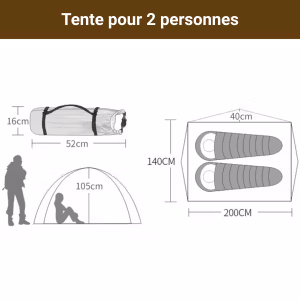 Tente 2 Places Trekking – Ultra-Légère – Tente Dôme Bivouac Montagne, Imperméable & Compacte – Randonnée 3 Saisons