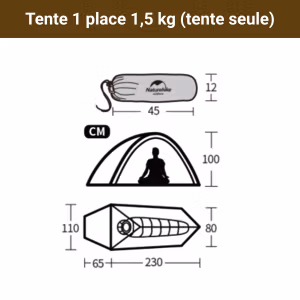 Tente 1 Place Trekking – Ultra-Légère – Tente Solo Bivouac, Compacte & Étanche – Idéal Randonnée & Cyclotourisme