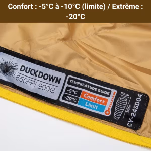 Sac de Couchage Grand Froid (-5°C à -20°C) Duvet de Canard 650 FP- Léger 1500g — Déperlant & Respirant